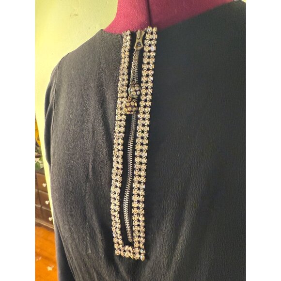 Vintage 1930s Black Crepe Top Blouse Rhinestone Embellished Size S - Picture 4 of 16